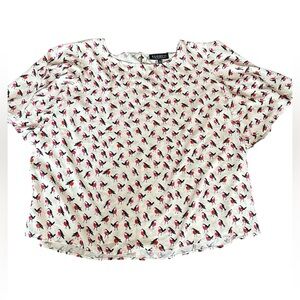 Eloquii Bird Print Blouse Size 18 Whimsical Lightweight Sheer Short Sleeve A140
